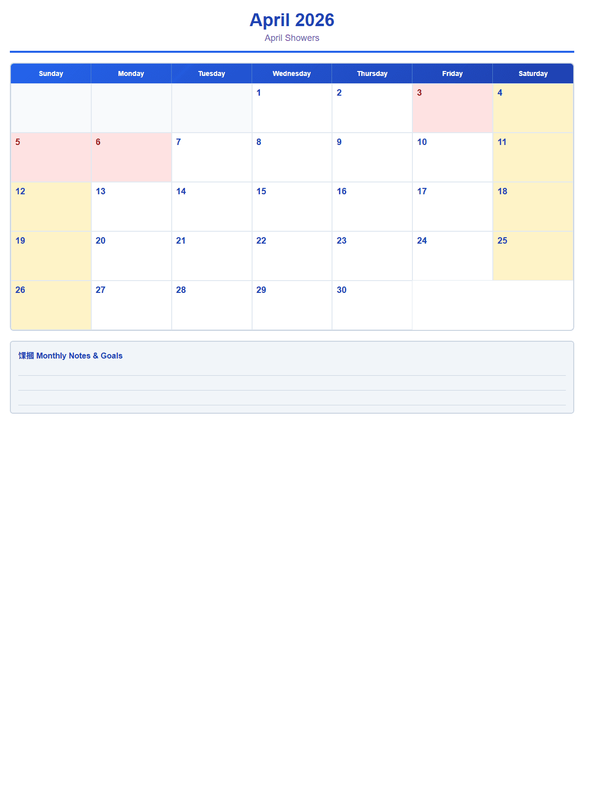 2026 Monthly Calendar (12 Pages) - Page 4
