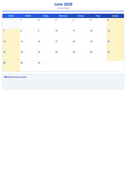 2026 Monthly Calendar (12 Pages) - Page 6