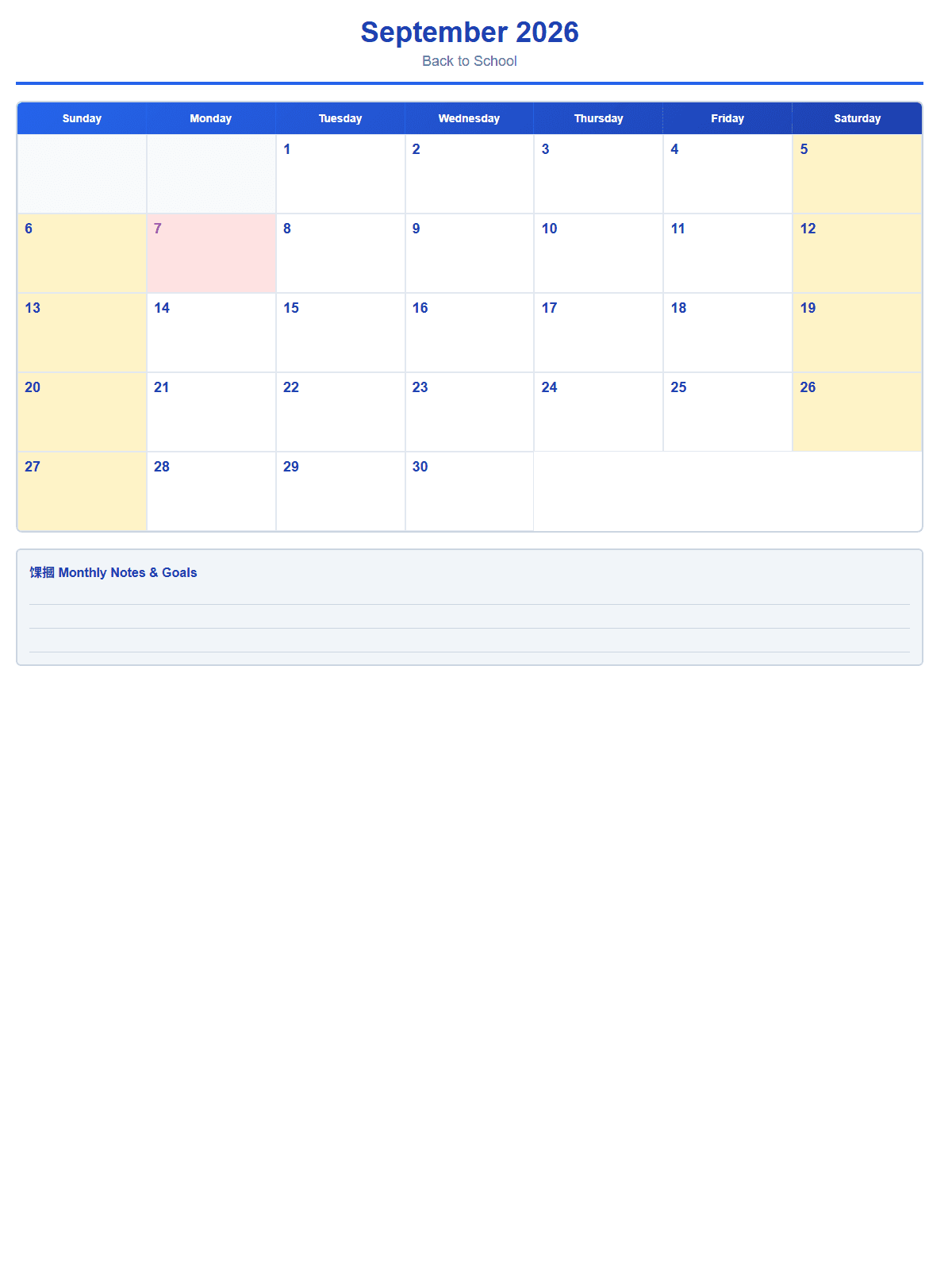 2026 Monthly Calendar (12 Pages) - Page 9