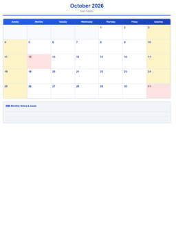 2026 Monthly Calendar (12 Pages) - Page 10