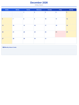 2026 Monthly Calendar (12 Pages) - Page 12