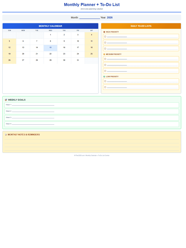 Calendar + To-Do List Combo