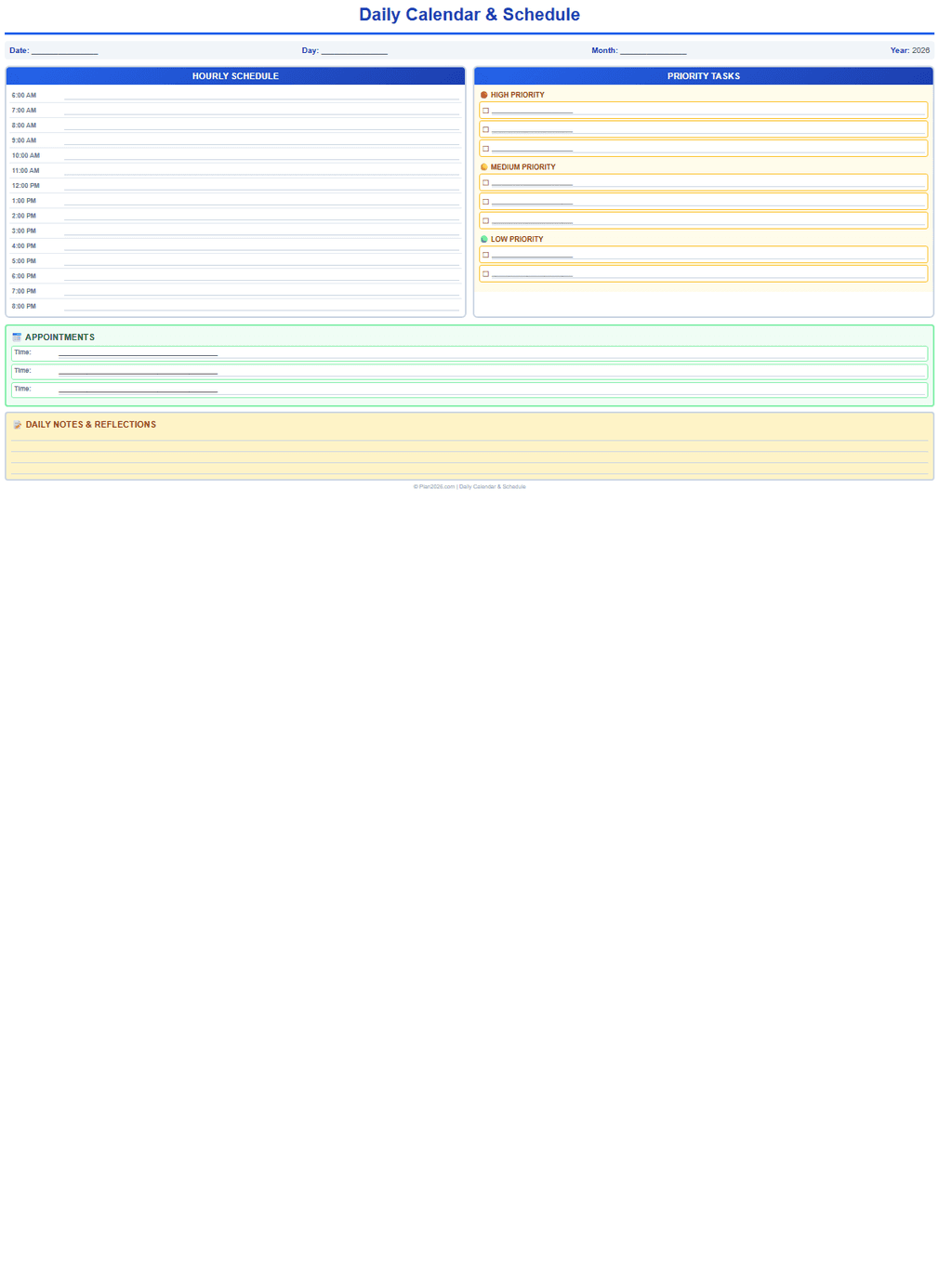 Daily Calendar & Schedule