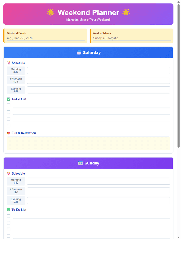 Weekend Planner 2026
