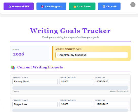 Writing Goals Tracker
